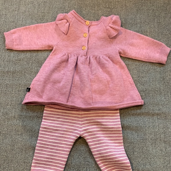 DEUX PAR DEUX House Intarsia Knit Frilled Tunic & Legging Set, Mauve - Picture 4 of 6